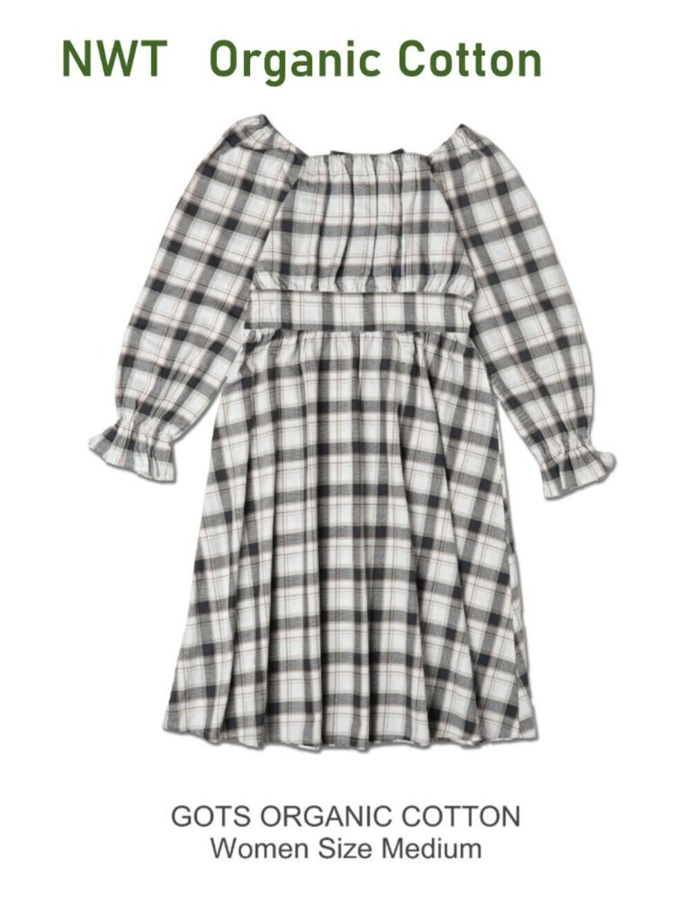 MAKEMAKE Organic Ruffle Dress Long Sleeve - Plaid Checks